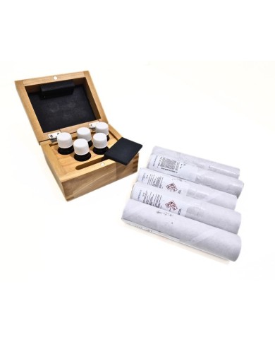 Set per saggi: Scatola con 5 flaconi + 5 acidi + pietra
