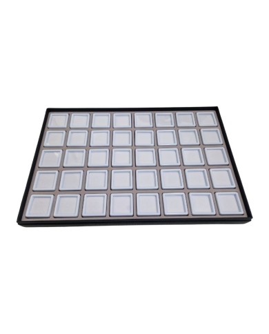 Vassoio con 40 scatolini bianchi per pietre 3x3 cm