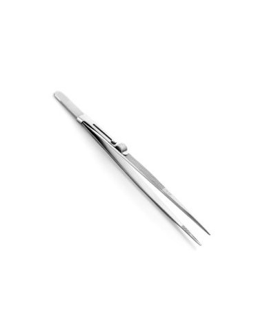 Pinzetta per pietre inox punte zigrinate con scanalatura e fermo