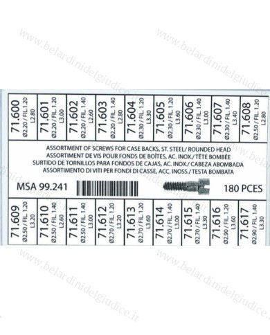 Assortimento Viti per Fondo Cassa Testa Bombata a Taglio - 180 pz