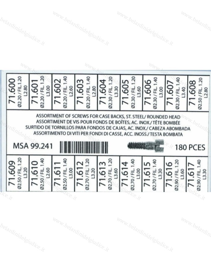 Assortimento Viti per Fondo Cassa Testa Bombata a Taglio - 180 pz