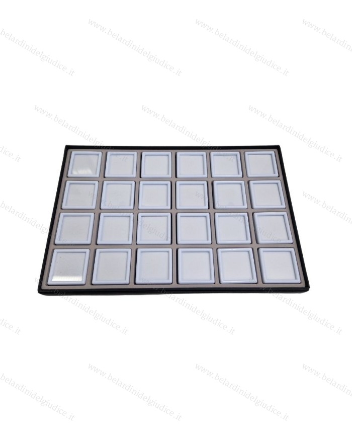 Vassoio con 24 scatolini bianchi per pietre  4x4 cm